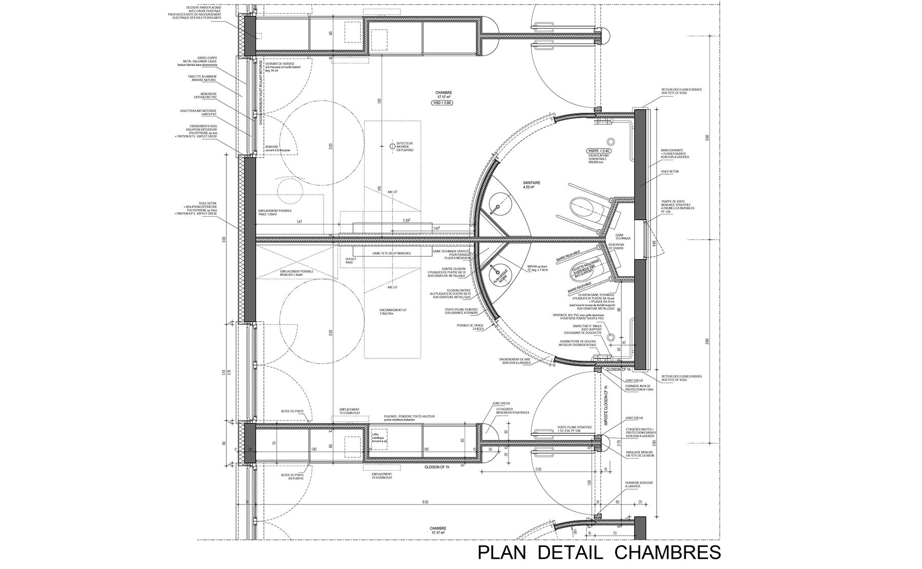 Plan détail chambre - E.H.P.A.D. Les Tilleuls / Colmar