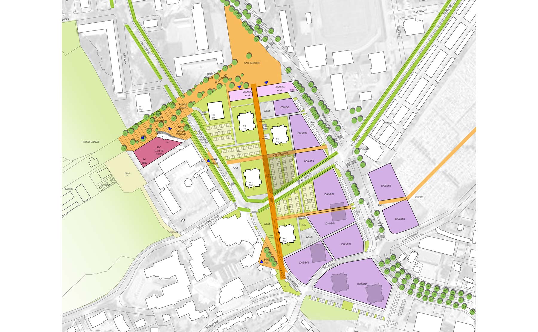 Plan directeur - 1ère hypothèse - Rénovation urbaine du Quartier des Résidences / Belfort