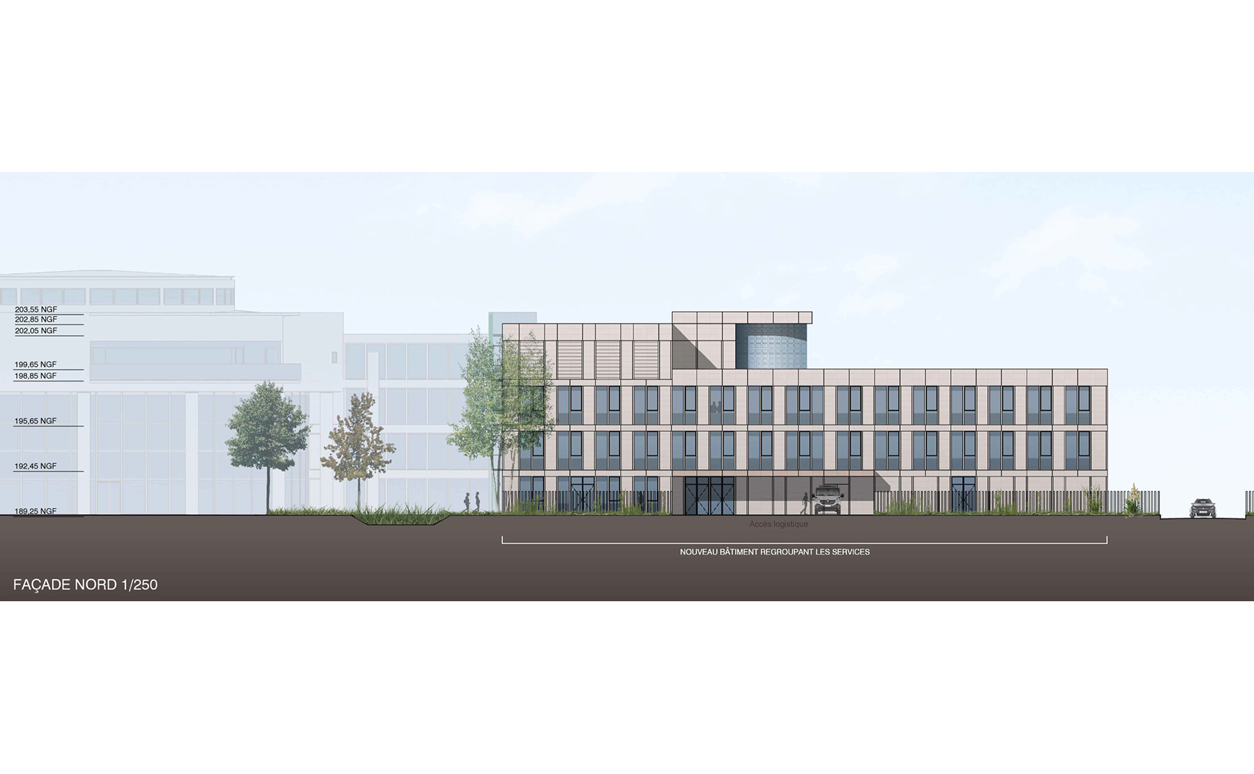 Façade Nord - Pôle d’accueil social et de regroupement des services de la CEA / Colmar