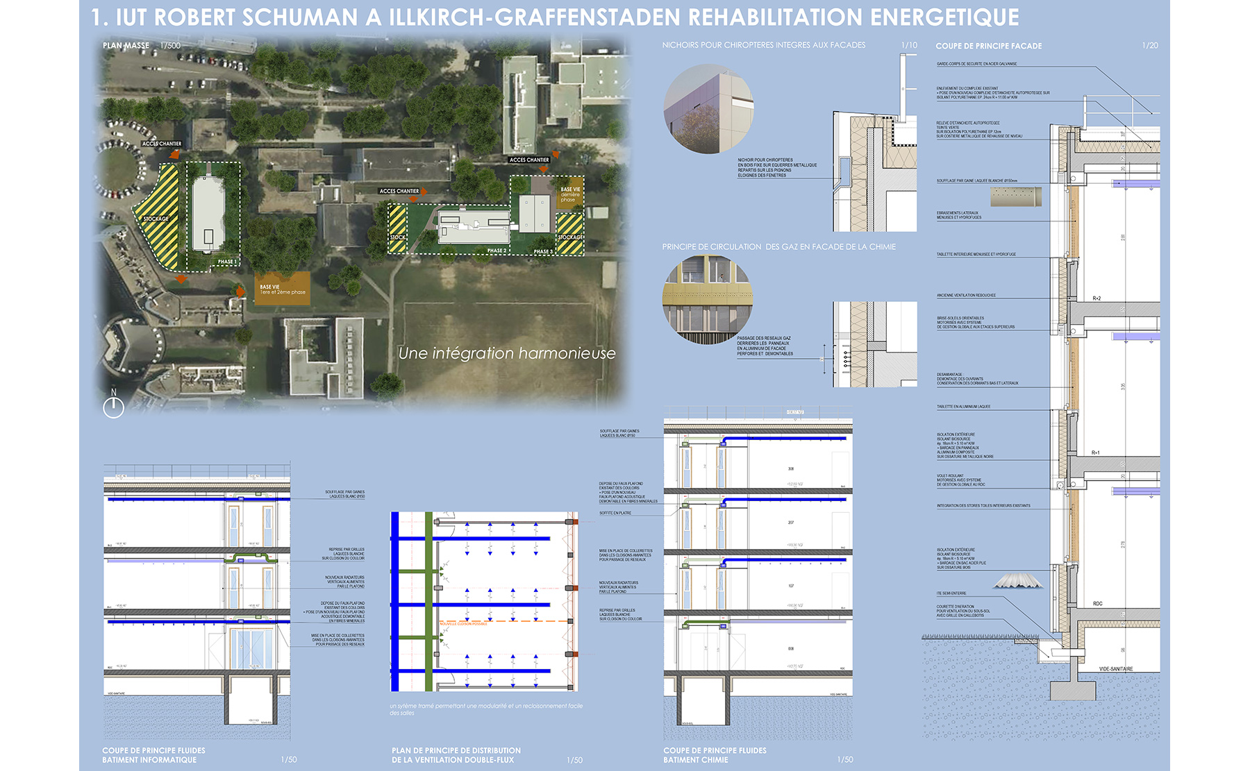 Planche 1 - Réhabilitation énergétique IUT Robert Schuman / Illkirch-Graffenstaden